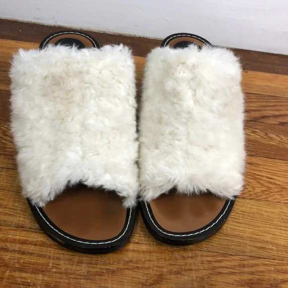 ZARA Open-Toe Sherpa Block Heeled Mules Size 37/6.5 - Picture 3 of 11